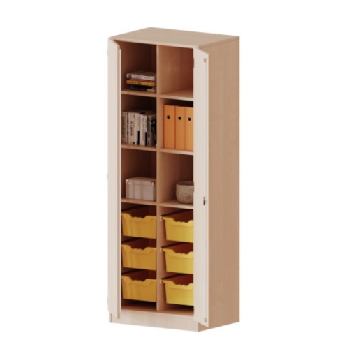 Kast tweekoloms, 5 ordnerhoogte met deuren 5 ordnerhoogte en 6 diepe boxen