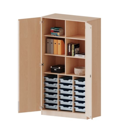 Kast driekoloms, 5 ordnerhoogte met 2 deuren 5 ordnerhoogte en 18 ondiepe boxen