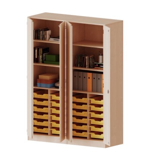 Kast vierkoloms, 5 ordnerhoogte met 4 deuren 5 ordnerhoogte en 24 ondiepe boxen