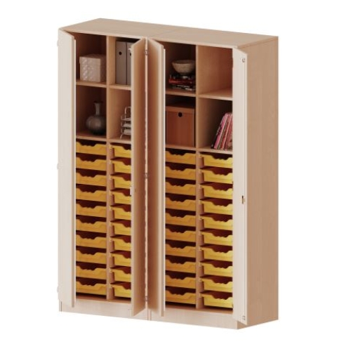 Kast vierkoloms, 5 ordnerhoogte met 4 deuren 5 ordnerhoogte en 40 ondiepe boxen