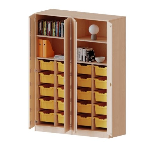 Kast vierkoloms, 5 ordnerhoogte met 4 deuren 5 ordnerhoogte en 20 diepe boxen