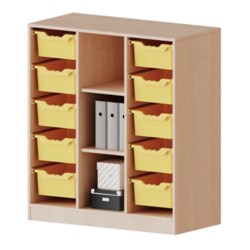 Kast driekoloms, 3 ordnerhoogte met links en rechts 5 diepe boxen