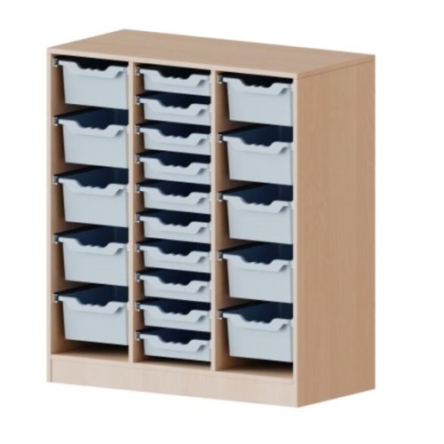 Kast driekoloms, 3 ordnerhoogte met links en rechts 5 diepe boxen en 10 ondiepe boxen