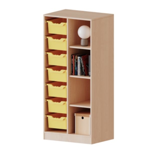 Kast tweekoloms, 4 ordnerhoogte met diepe boxen en vakken