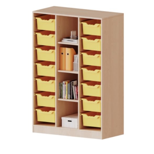 Kast driekoloms, 4 ordnerhoogte met diepe boxen en vakken