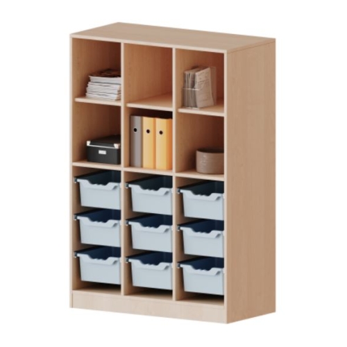 Kast driekoloms, 4 ordnerhoogte met diepe boxen en vakken