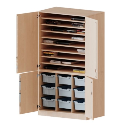 Kast driekoloms, 5 ordnerhoogte met 4 deuren 5 ordnerhoogte en 9 diepe boxen