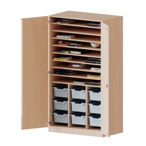 Kast driekoloms, 5 ordnerhoogte met 2 deuren 5 ordnerhoogte en 9 diepe boxen