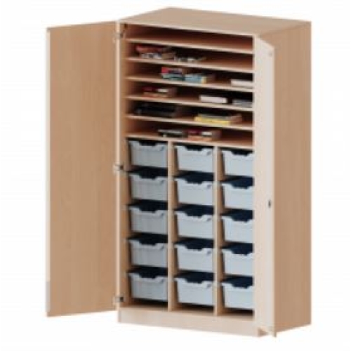 Kast driekoloms, 5 ordnerhoogte met 2 deuren 5 ordnerhoogte en 15 diepe boxen