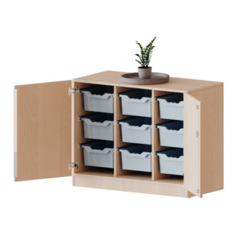 Kast driekoloms, 2 ordnerhoogte met 2 deuren en 9 diepe boxen