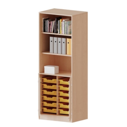 Kast tweekoloms, 5 ordnerhoogte met deuren 2 ordnerhoogte en 12 ondiepe boxen