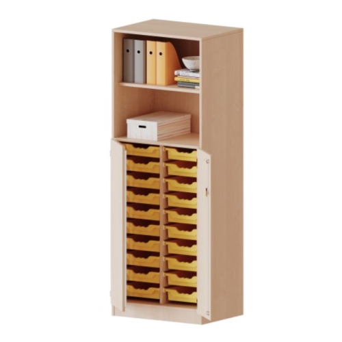 Kast tweekoloms, 5 ordnerhoogte met deuren 3 ordnerhoogte en 20 ondiepe boxen