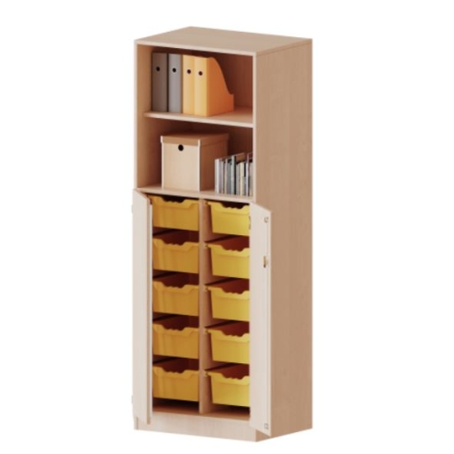 Kast tweekoloms, 5 ordnerhoogte met deuren 3 ordnerhoogte en 10 diepe boxen