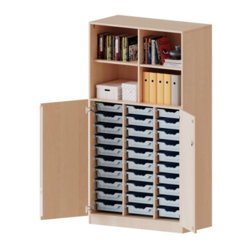 Kast driekoloms, 5 ordnerhoogte met deuren 3 ordnerhoogte en 30 ondiepe boxen