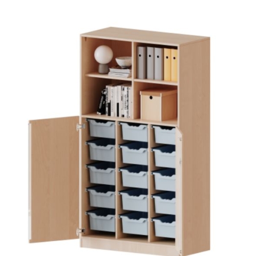 Kast driekoloms, 5 ordnerhoogte met deuren 3 ordnerhoogte en 15 diepe boxen