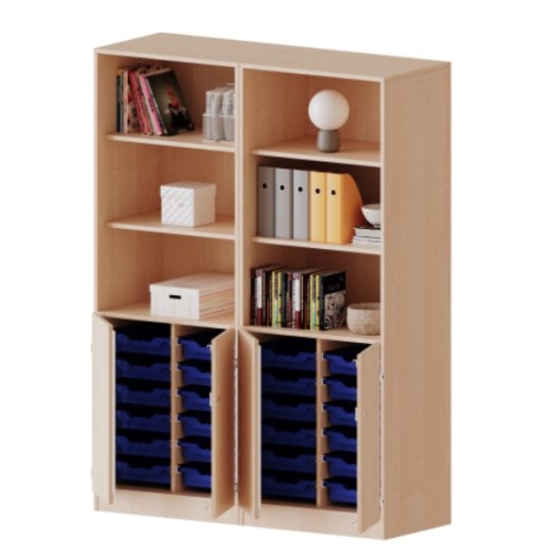 Kast vierkoloms, 5 ordnerhoogte met 4 deuren 2 ordnerhoogte en 24 ondiepe boxen