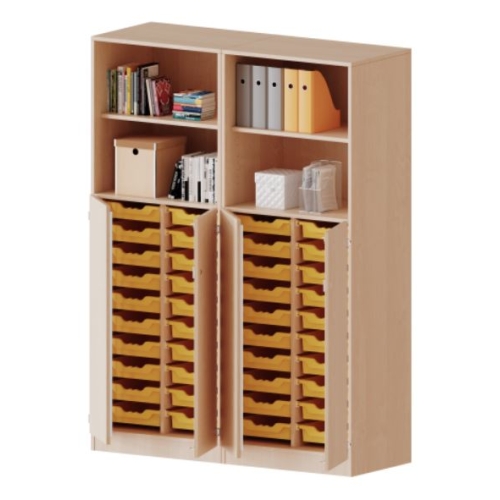 Kast vierkoloms, 5 ordnerhoogte met 4 deuren 3 ordnerhoogte en 40 ondiepe boxen