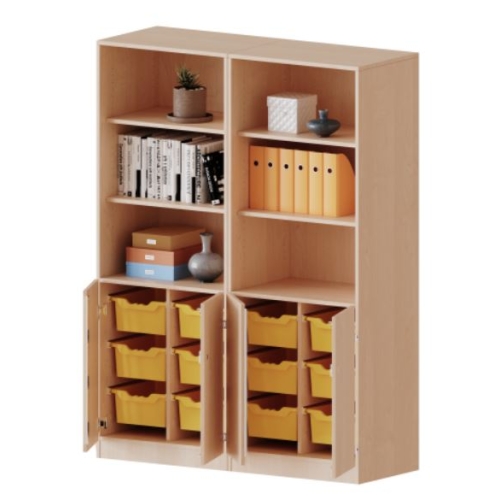 Kast vierkoloms, 5 ordnerhoogte met 4 deuren 2 ordnerhoogte en 12 diepe boxen