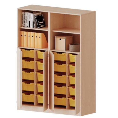 Kast vierkoloms, 5 ordnerhoogte met 4 deuren 3 ordnerhoogte en 20 diepe boxen