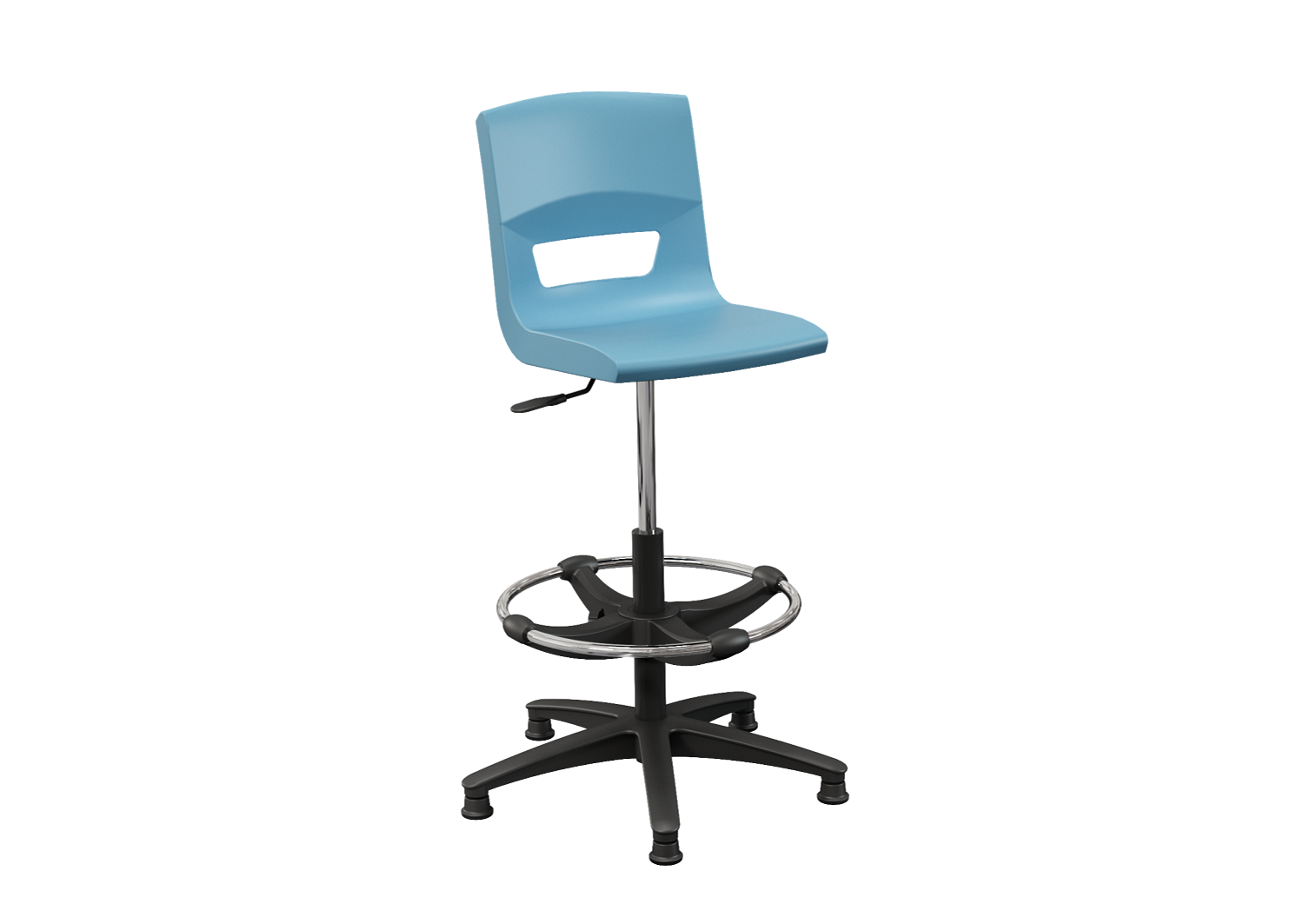 Postura-Task-Stool-Glides-3Q-black-base-Powder-Blue