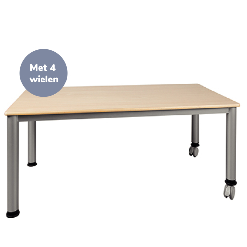Tafel, met stalen onderstel, rechthoek, 160x80 cm met wielen